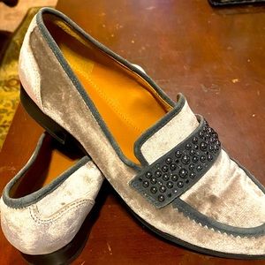 Bedazzled velvet loafers